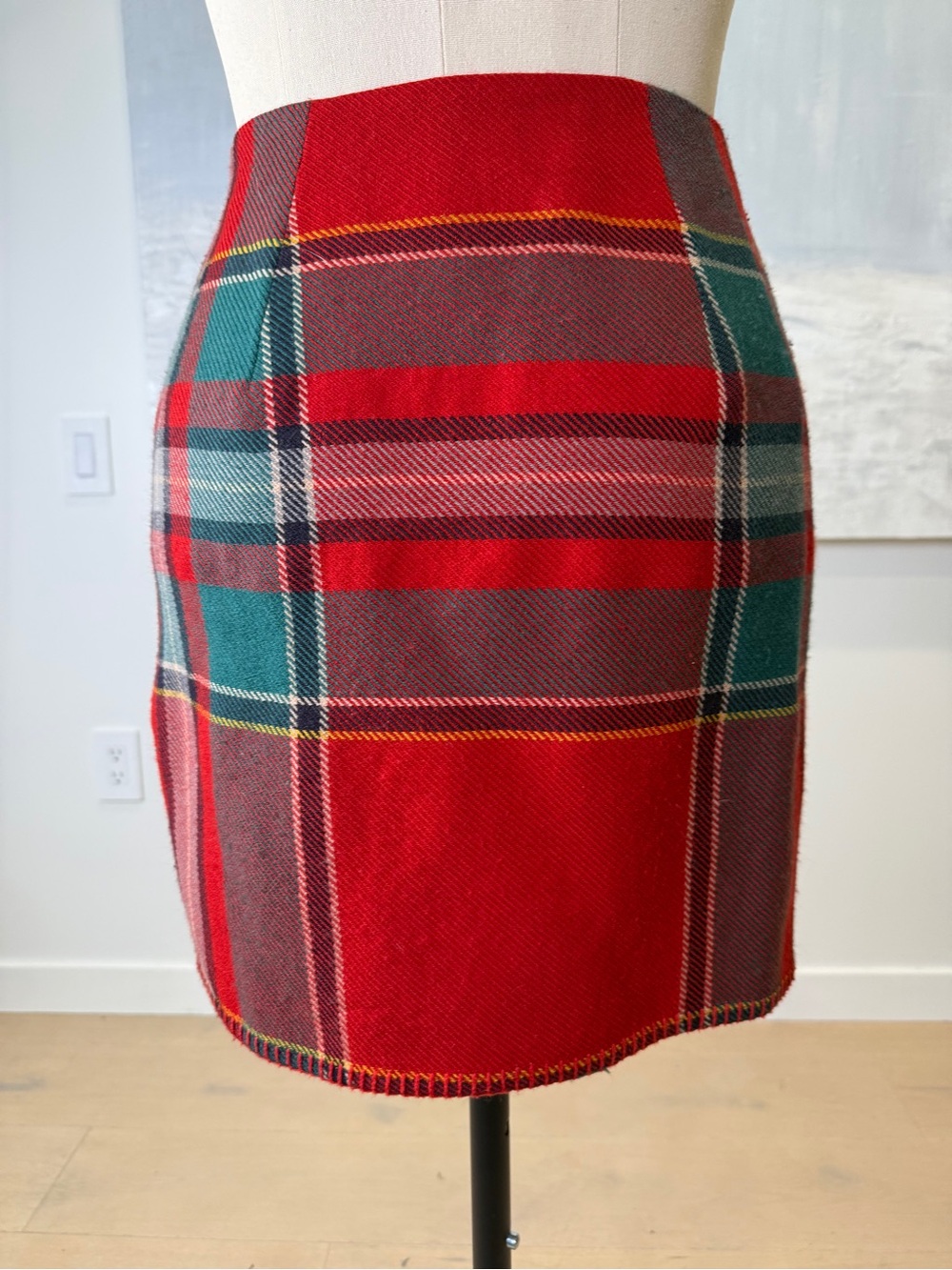 Ralph Lauren Country Red  Plaid Wrap Mini Skirt with Fringe vintage - Picture 2 of 6
